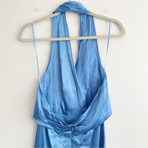Zara satin effect halter dress backless open low back  formal light sky blue M - Picture 10 of 14